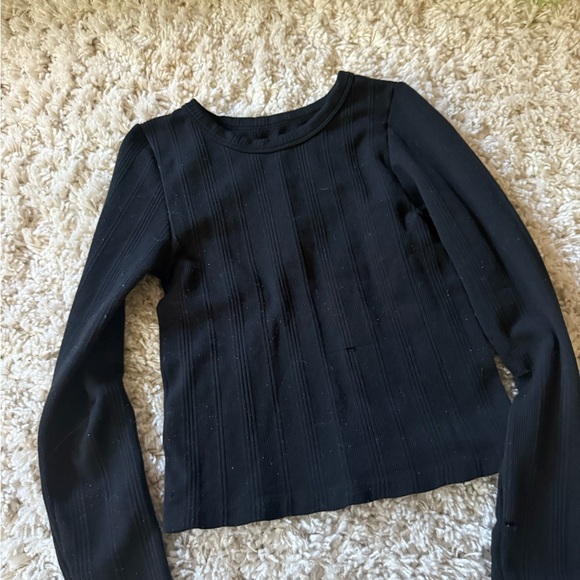 Black Long Sleeve distressed streetwear edgy long sleeve Ribbed Top - Picture 2 of 6